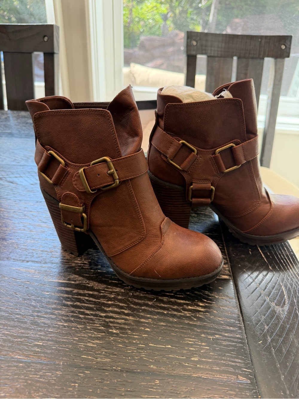 Urban Outfitters Brown Leather Buckle Heeled Ankle Booties